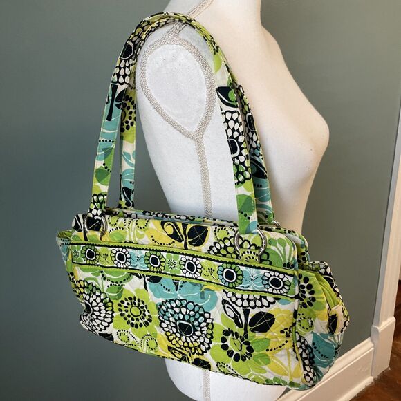 Vera Bradley Purse Mandy Limes Up Hand Bag Daisy Floral Green Yellow Quilted EUC - Picture 3 of 7